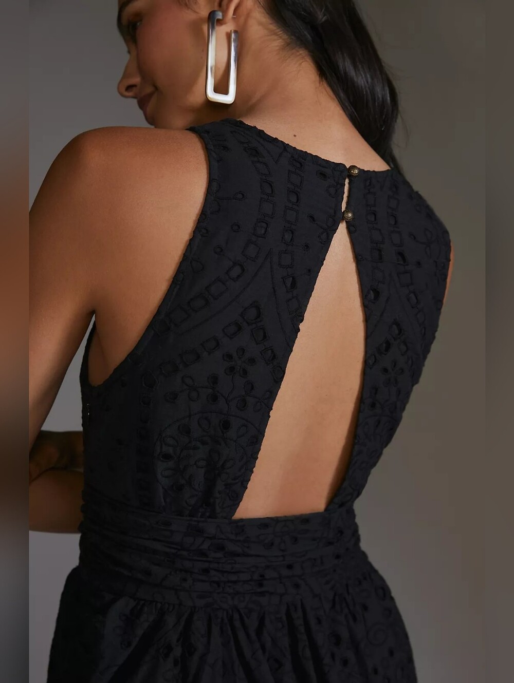 Maeve by Anthropologie Eyelet Wrap Midi Dress Size 6 NWT Black New - Picture 3 of 15